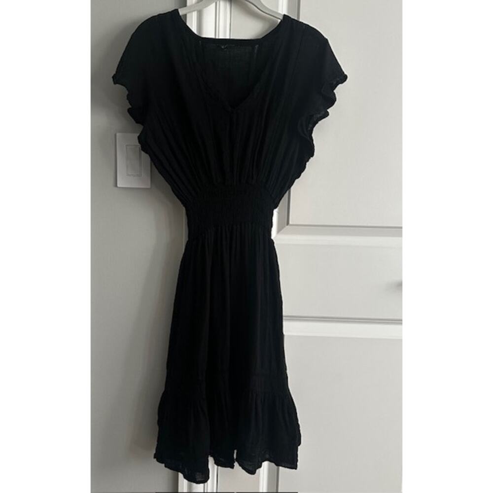 Rails Tara Black Lace Detail Mini Flutter Sleeve Linen Blend Dress Large - Picture 2 of 11